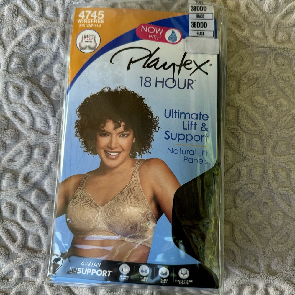 New Playtex 18 Hour Ultimate Lift & Support Bra Black 38DDD  Wire free 4745